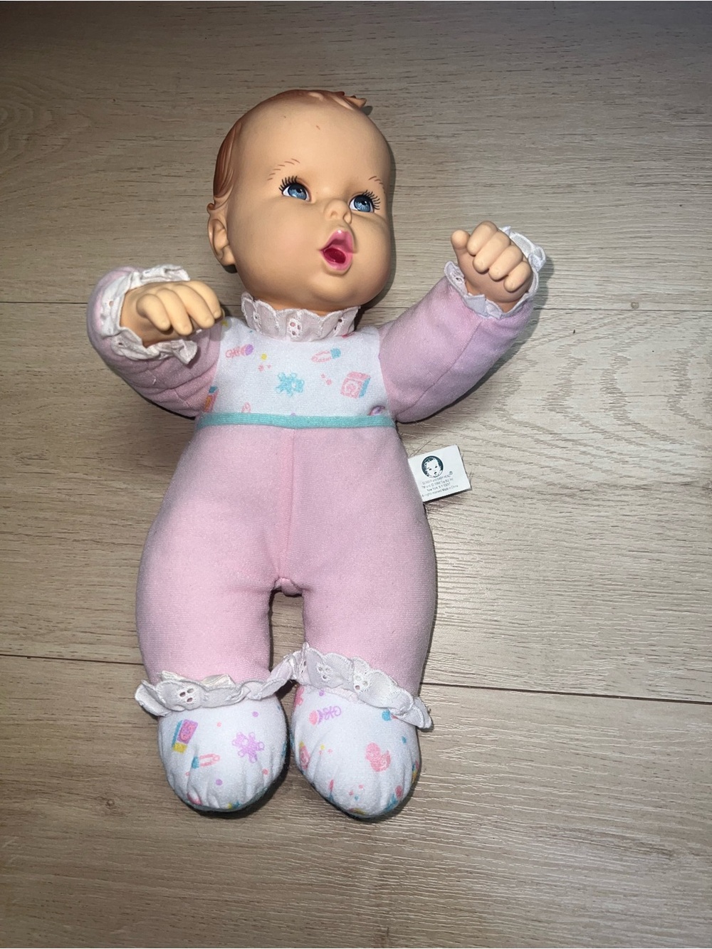Vintage 1998 Gerber Baby Head Toy Biz Baby Doll Pink Sleeper